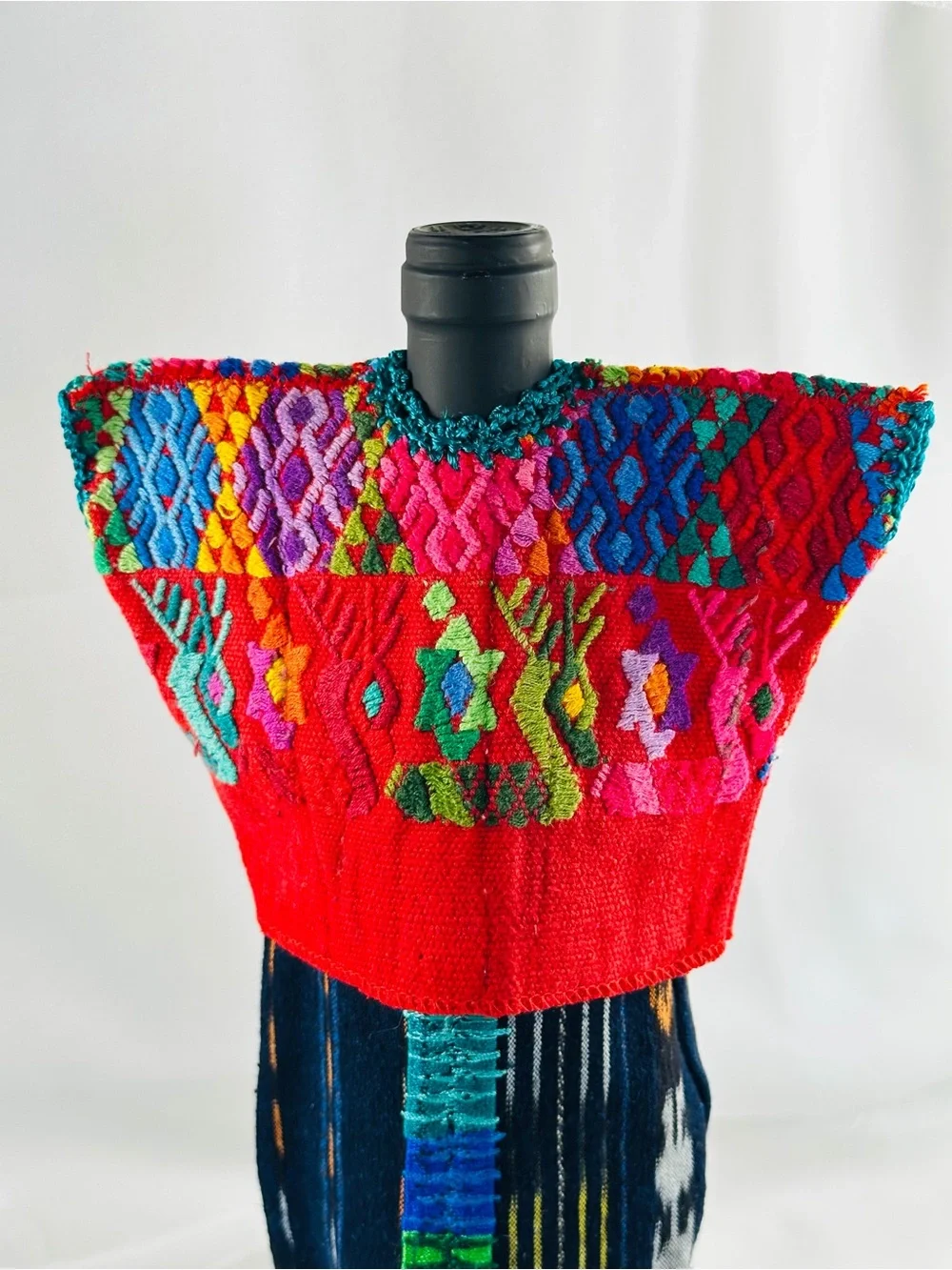 Handmade Guatemalan Wine Bottle Cover | Traditional Huipil Dress from Patzun
